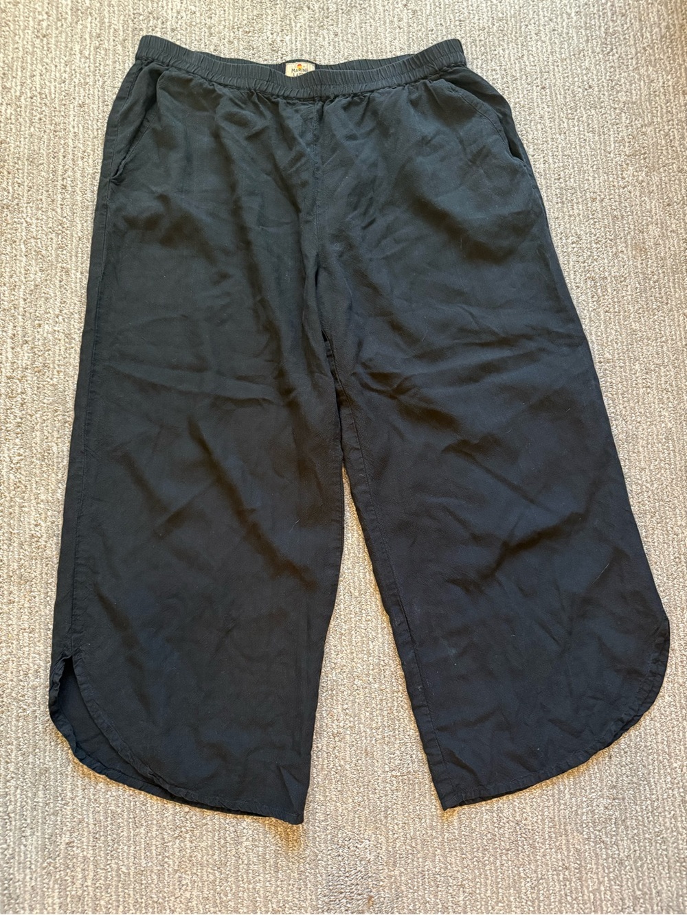 Marine Layer Allison Pants Black Wide Leg Tencel Pull On Elastic Waist XL